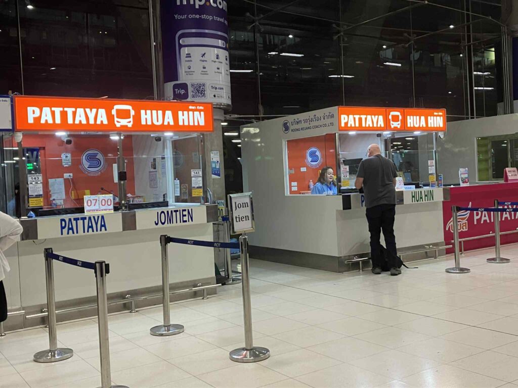 Pattaya bus ticket counter at Suvarnabhumi Airport Level 1 Exit 8