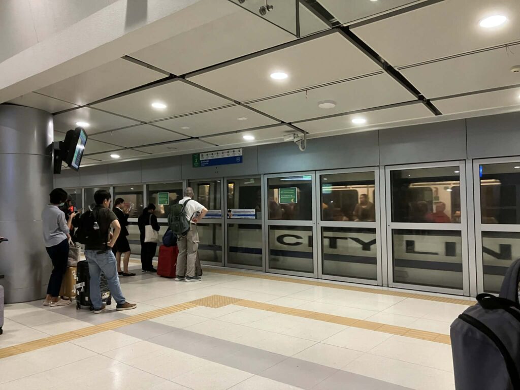 Airport Rail Link platform at Suvarnabhumi Airport heading to Bangkok city