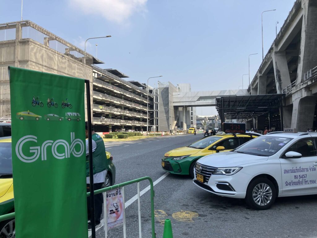 Grab pickup area at Suvarnabhumi Airport arrival level