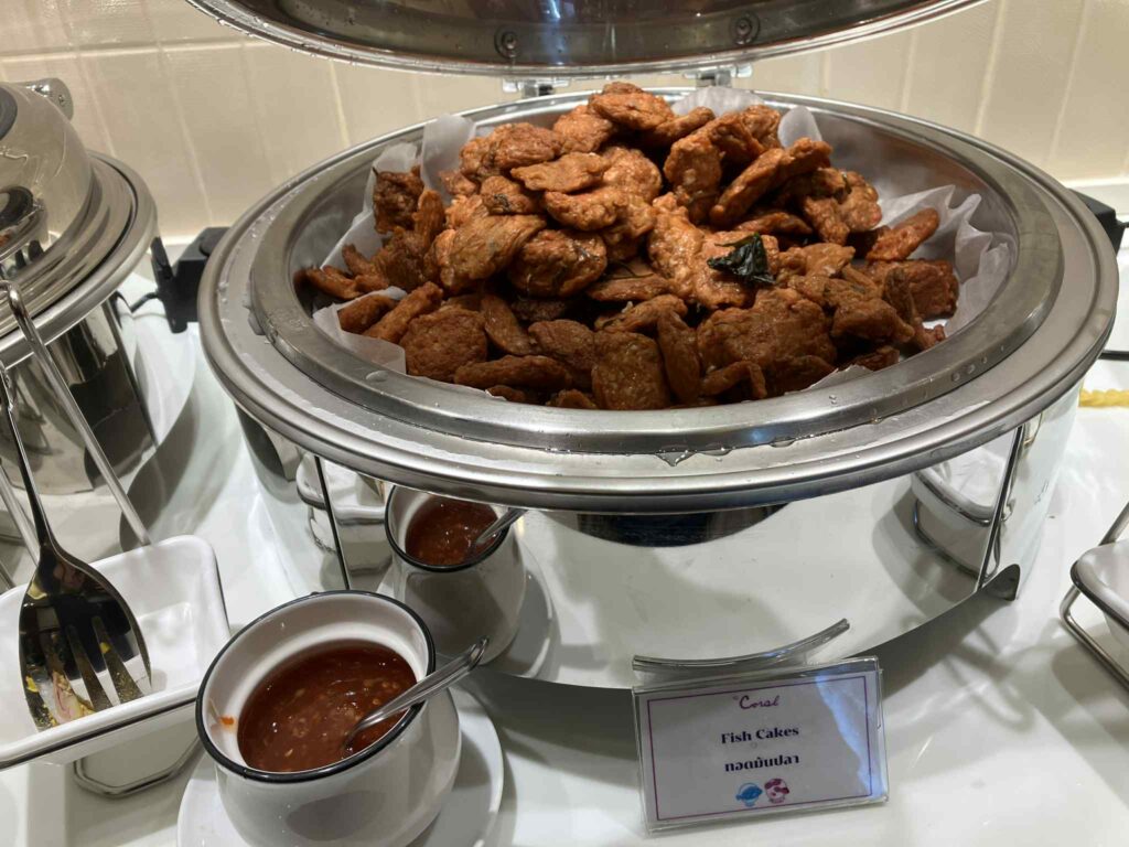 Don Mueang Airport Coral Lounge Thai fish cakes buffet