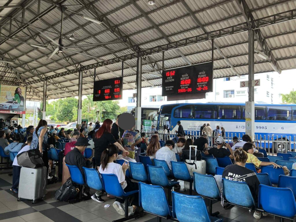 north pattaya bus terminal waiting area crowded weekend passengers