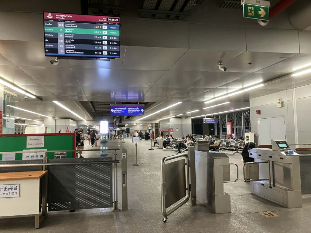 Exit area at Don Mueang railway station without ticket gates