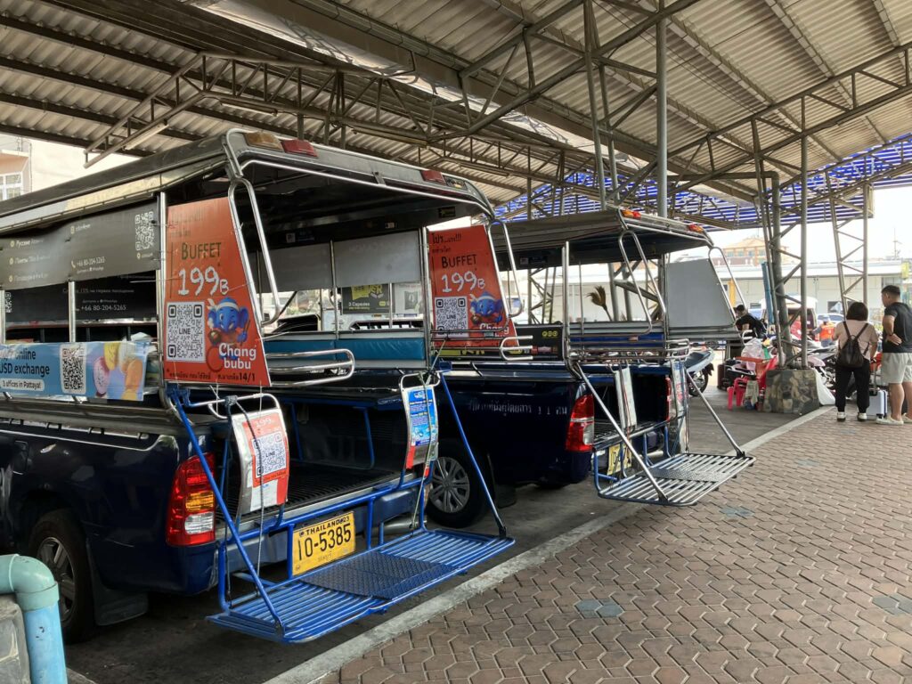 Songthaews waiting at North Pattaya Bus Terminal